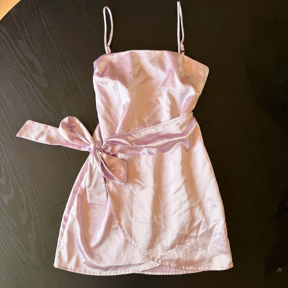 Lucy in the Sky Satin Bow Mini Dress Light Purple Homecoming S